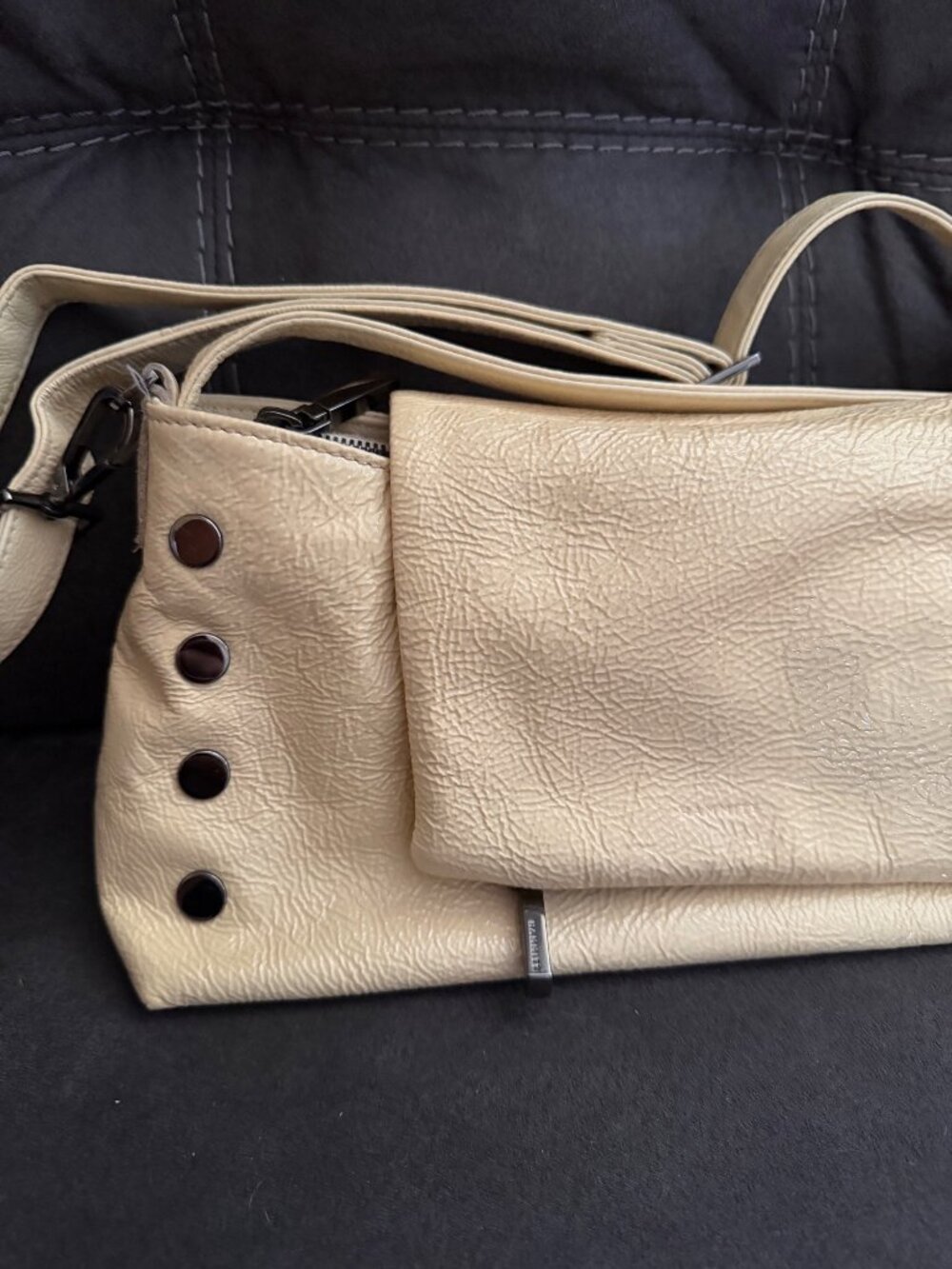 Hammitt VIP Satchel Cream Textured Leather Shoulder Bag With Stud Accents & Remo - Picture 2 of 13